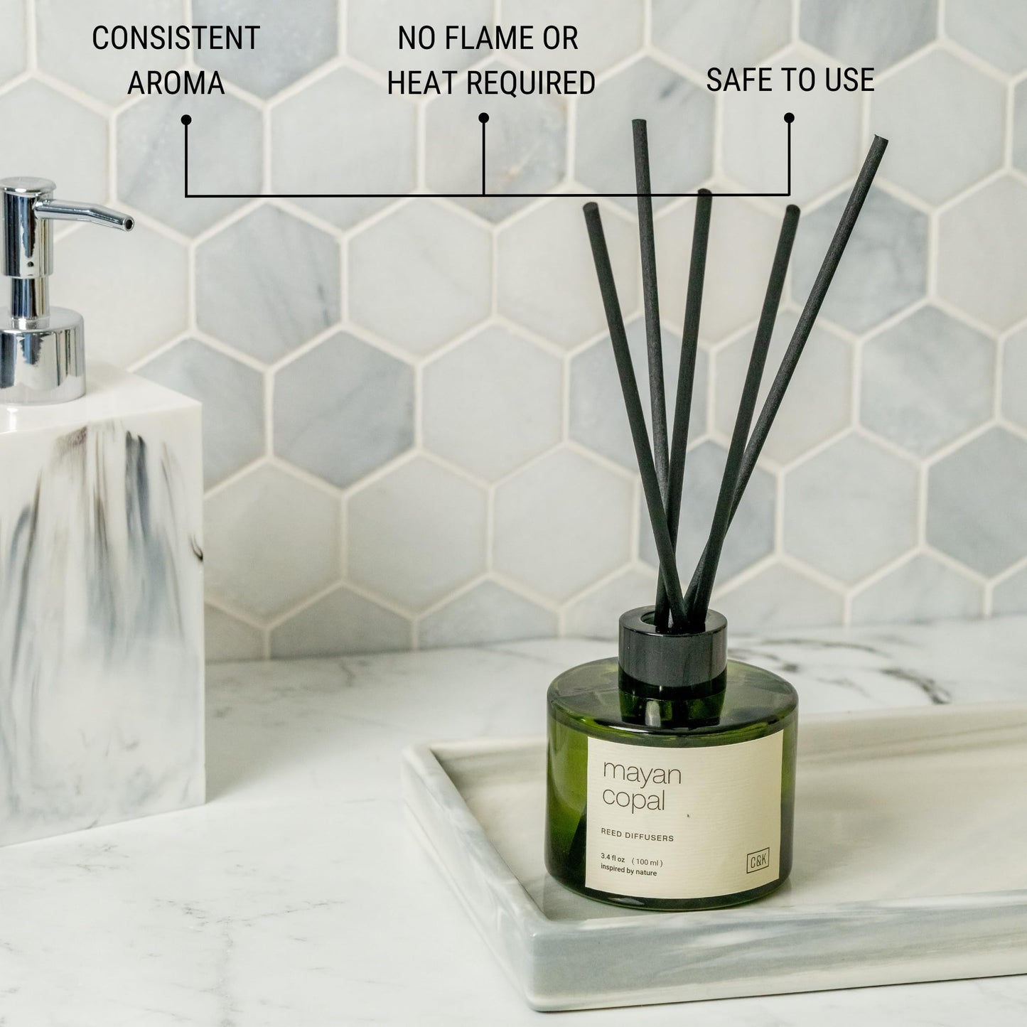 Craft & Kin Reed Diffuser with Dried Flowers | 5 oz Stone Fruit & Sage Scented Holiday Reed Diffusers for Home, Bathroom | Scent Sticks | Elegant Fragrance Home Decor for Men & Women