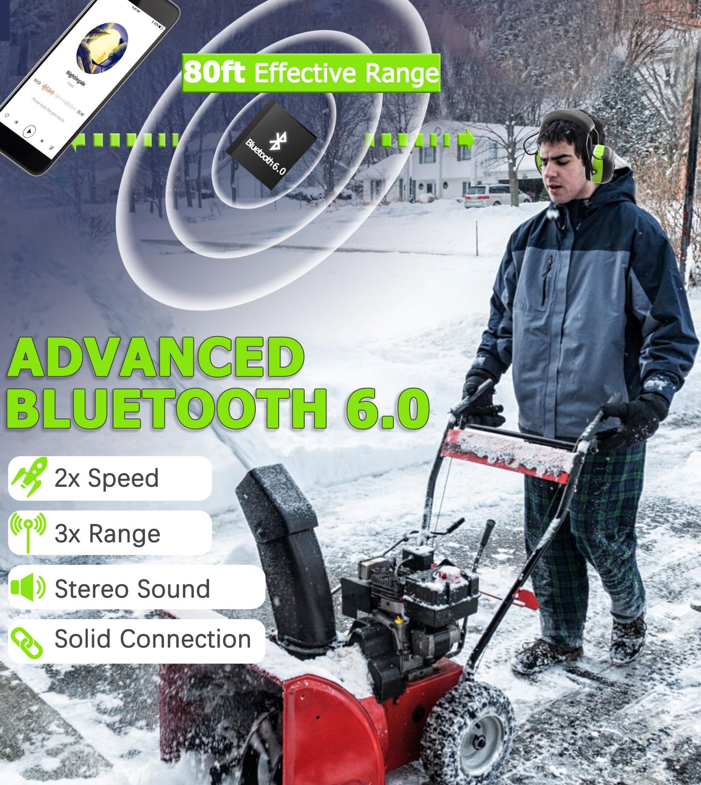 PROHEAR 037 Bluetooth 6.0 Hearing Protection Headphones with Rechargeable 1500mAh Battery, 30dB SNR Safety Noise Reduction Ear Muffs 120H Playtime for Mowing, Workshops, Snowblowing - Black