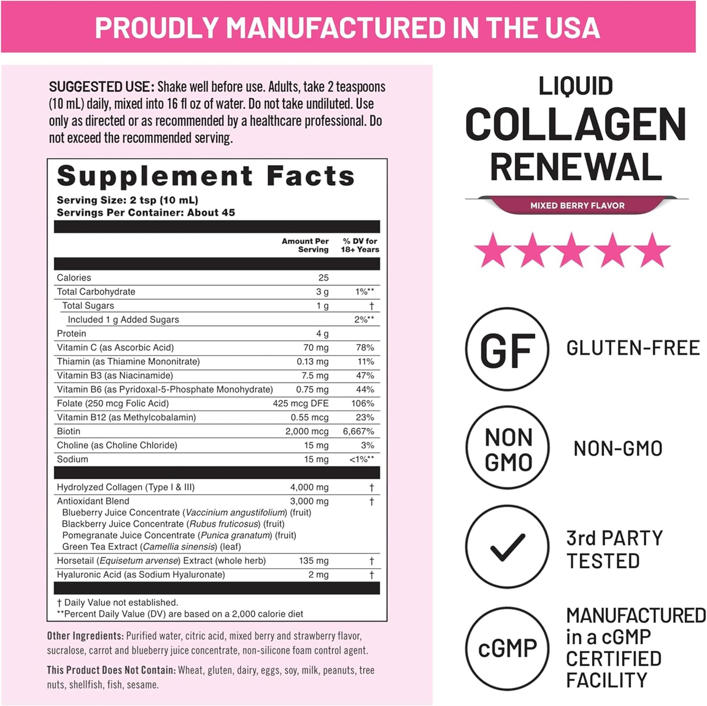 NatureWise Hydrolyzed Liquid Collagen for Women & Men 4000mg - High Absorption, Type 1 & 3 Peptides with Biotin + Vitamin C + Vitamin B Complex & Hyaluronic Acid -Mixed Berry - 10 Tubes[10 Day Supply]