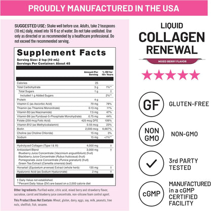 NatureWise Hydrolyzed Liquid Collagen for Women & Men 4000mg - High Absorption, Type 1 & 3 Peptides with Biotin + Vitamin C + Vitamin B Complex & Hyaluronic Acid -Mixed Berry - 10 Tubes[10 Day Supply]