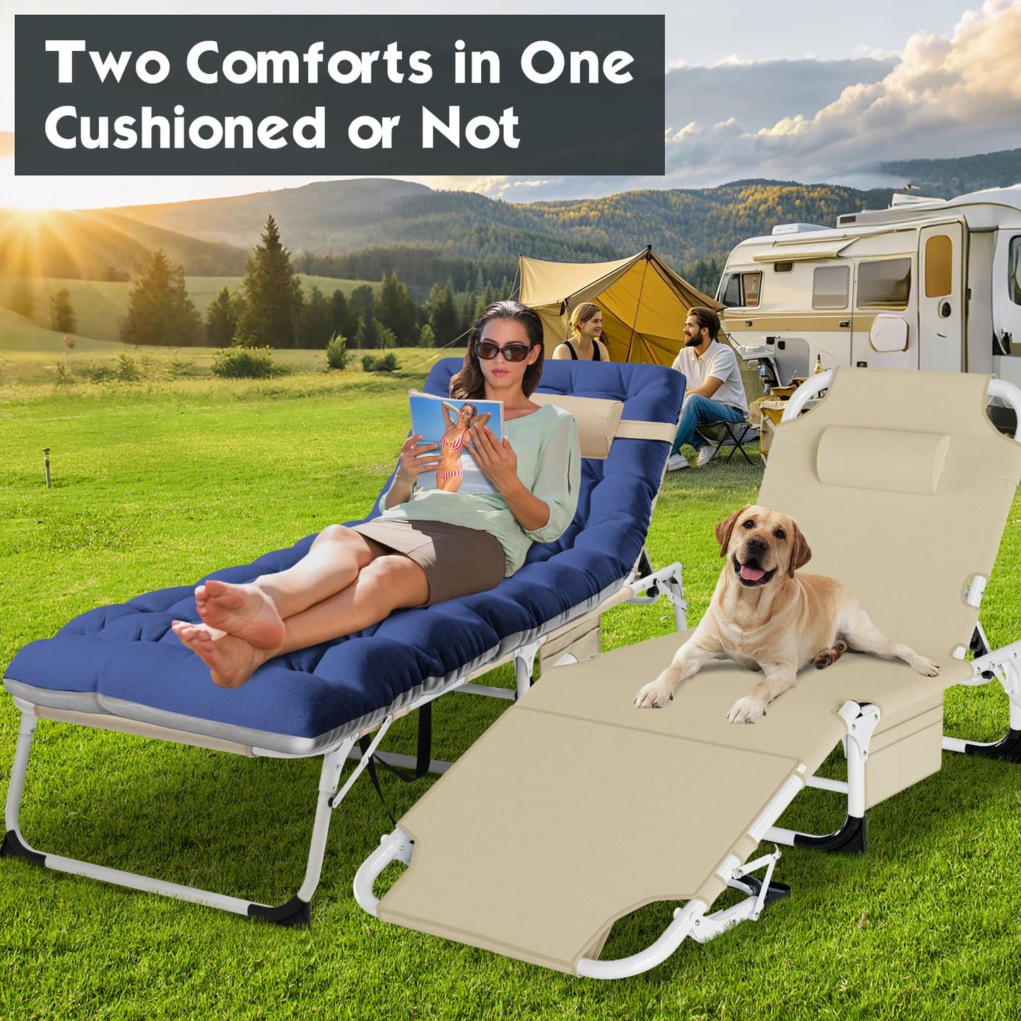 MOPHOTO Folding Lounge Chair 5-Position, Folding Cot, Portable Outdoor Chaise Lounge Chair for Sun Tanning, Perfect for Pool Beach Patio Sunbathing