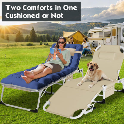 MOPHOTO Folding Lounge Chair 5-Position, Folding Cot, Portable Outdoor Chaise Lounge Chair for Sun Tanning, Perfect for Pool Beach Patio Sunbathing