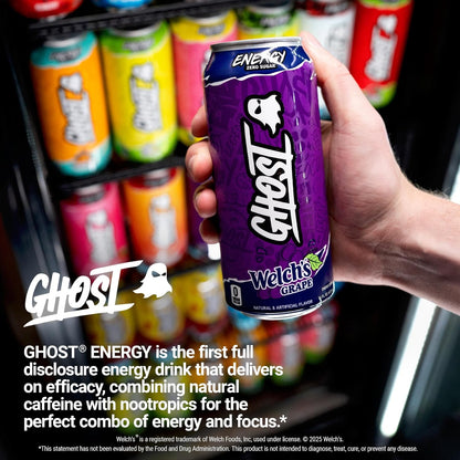 GHOST Energy Drink, Zero Sugars, 12-Pack, Cherry Limeade, 16oz | Energy & Focus Pre Workout Drink, No Artificial Colors, Gluten-Free, Vegan - 200MG Natural Caffeine, L-Carnitine, Taurine