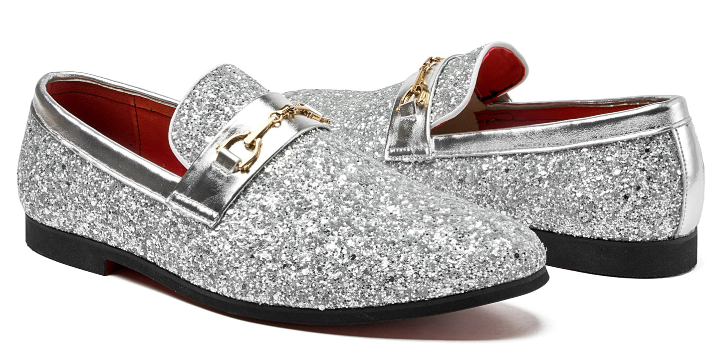 Men Loafer Metallic Textured Slip-on Glitter Sequins Fashion Wedding Dress Shoes Golden