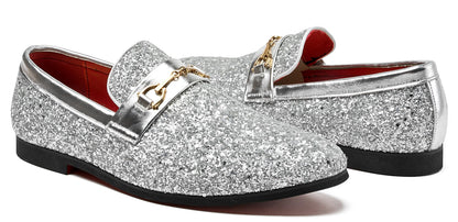 Men Loafer Metallic Textured Slip-on Glitter Sequins Fashion Wedding Dress Shoes Golden