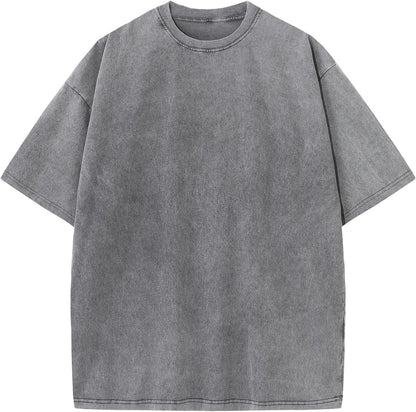 Men's Cotton T-Shirts Oversized Unisex Short Sleeves Casual Loose Wash Solid Basic Tee Tops