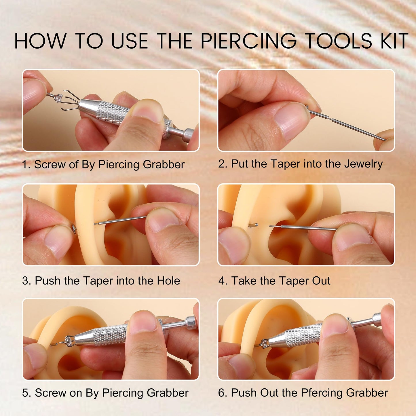 GEMQUEEN Piercing Taper Ball Grabber Tool for Changing Jewelry - 14G 16G 18G 20G Stainless Steel Flat Back Earrings Applicator Tool Threadless Insertion Pin Thread Body Piercing Kit for Ear Nose Lip