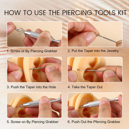 GEMQUEEN Piercing Taper Ball Grabber Tool for Changing Jewelry - 14G 16G 18G 20G Stainless Steel Flat Back Earrings Applicator Tool Threadless Insertion Pin Thread Body Piercing Kit for Ear Nose Lip