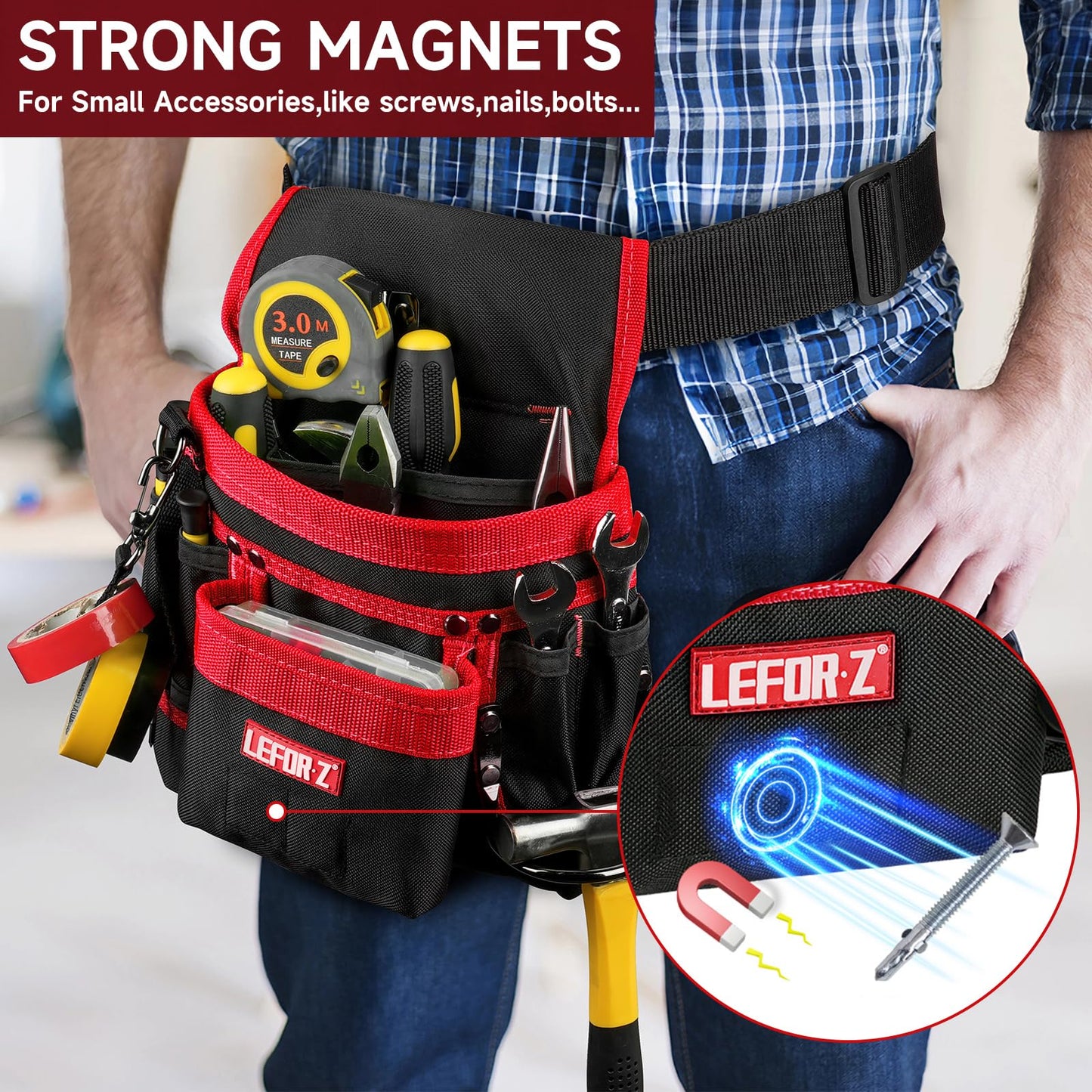 Tool Belt,Magnetic Tool Pouch,14-Pockets Tool Belts for Men,Detachable & Adjustable Tool Pouch belt for Electrician,Carpenter,Construction,Work Apron,Utility Belt,Black-Yellow
