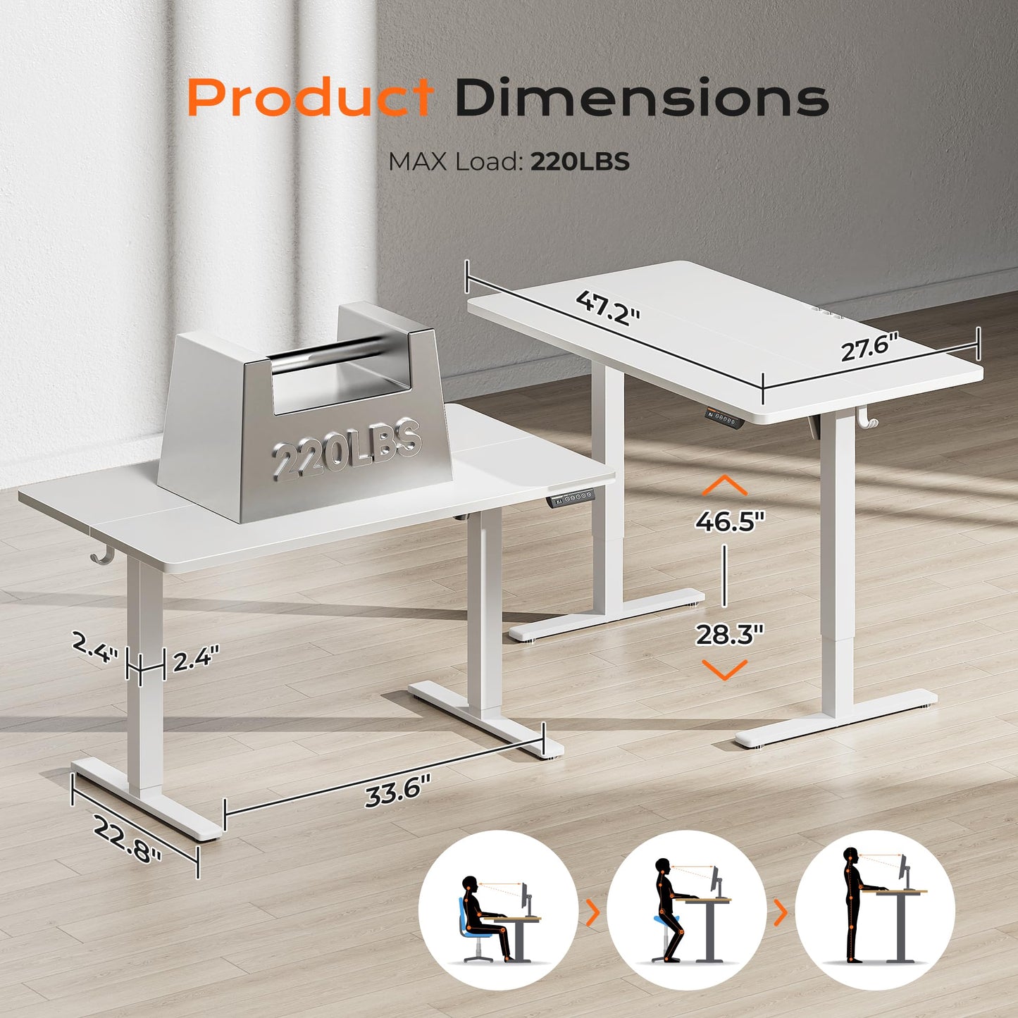 Huuger 55 x 28 Large Electric Standing Desk, Height Adjustable Computer Desk, 27.6" Deep Desktop, Stand up Gaming Office Table with 2 Hooks, 3 Preset Heights, for Home Office, Black