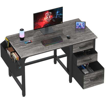 Lufeiya Computer Desk with File Drawers Cabinet, 47 Inch Reversible Home Office Desks with Filing Cabinet for Small Space, Gaming Study Writing Table PC Desks, Black