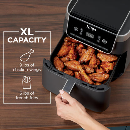 Ninja Air Fryer with Air Crisp | 5 QT Capacity fits up to 4lbs of Fries | 4-in-1 Pro Air Fry, Roast, Reheat, Dehydrate | 400°F Max Temp | 1750 Watts | W/Nonstick Basket & Crisper Plate | Grey | AF141
