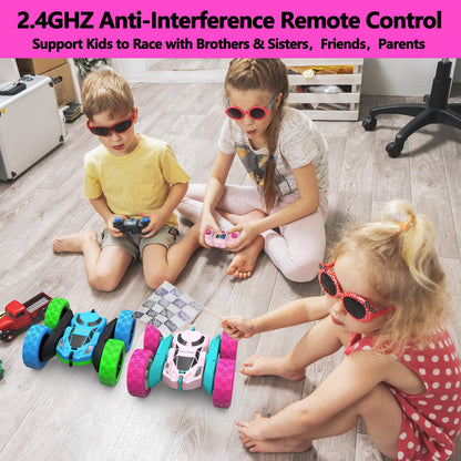 Hamdol Remote Control Car for Kids, 360° Rotating Double-Sided RC Car with LED Headlights, 4WD 2.4GHz Electric Rechargeable Toy Vehicle for Boys and Girls, Perfect Birthday
