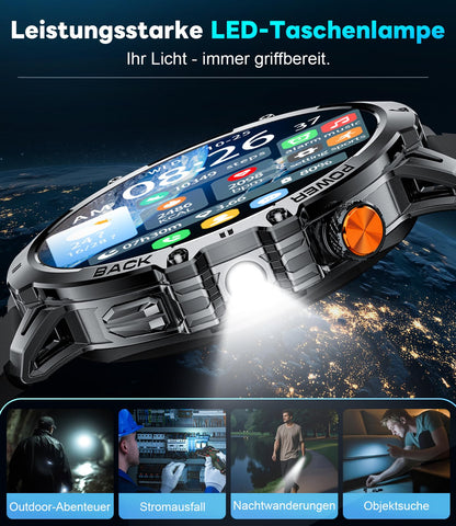 LIGE Military Smart Watches for Men(2 Bands),1000mAh/1.85" HD Large Screen Smartwatch, Flashlight/110+ Sports Modes/Sleep Monitor, Fitness Tracker Watch for Android iOS,Black