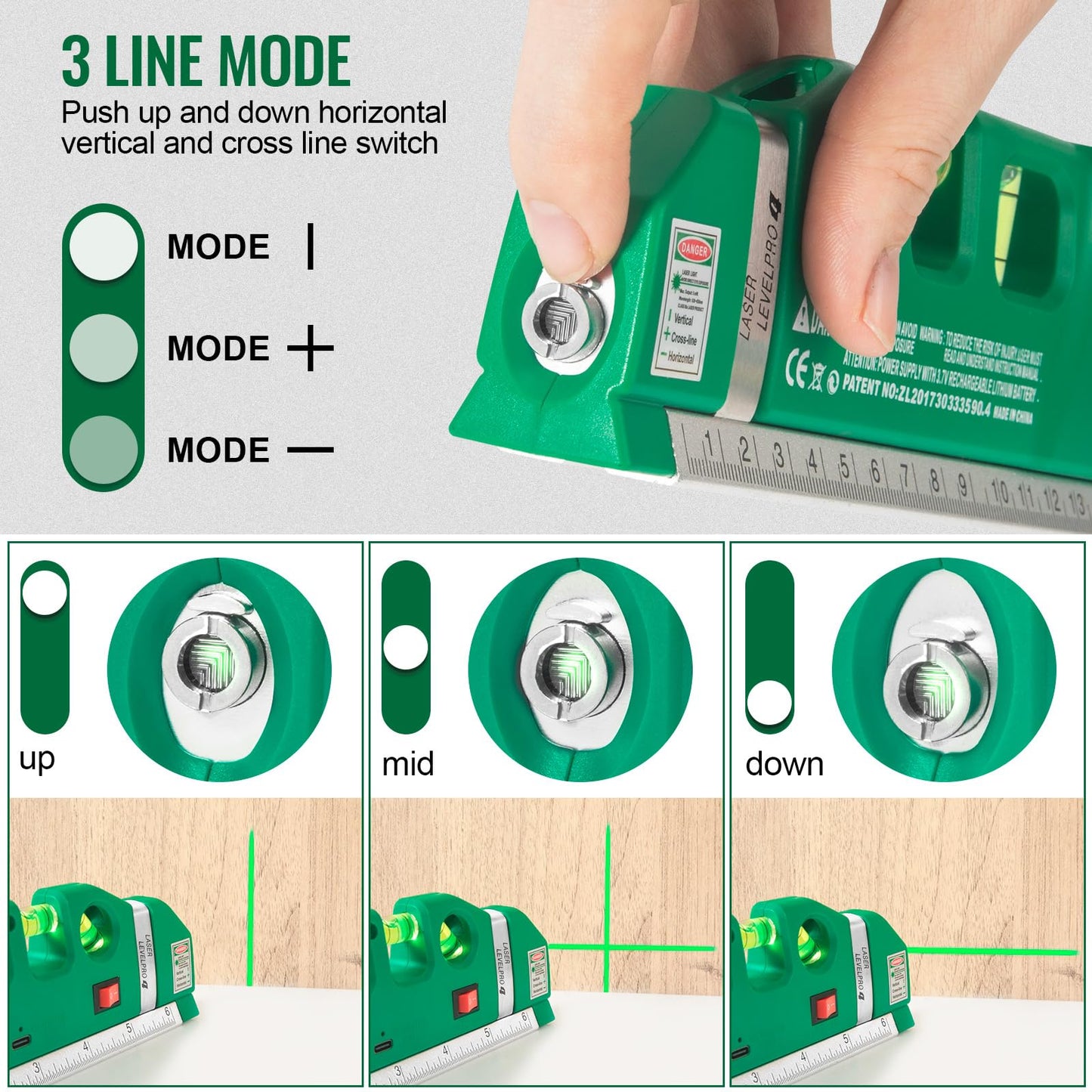 Laser Level Line Tool, Multipurpose Laser Level Kit Standard Cross Line Laser leveler Beam Tool with Metric Rulers 8ft/2.5M for Picture Hanging cabinets Tile Walls by AikTryee.