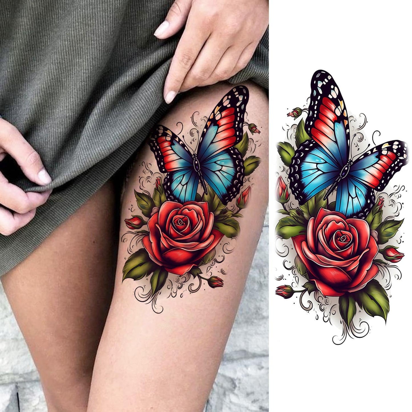 12 Sheets Beautiful Butterfly Flowers Temporary Tattoos For Women Feet Hands Body Art, Realistic Rose Peony Floral Fake Tattoo Sticker For Legs Ankle, Waterproof Lily Dreamcatcher Temp Tatoos Decals