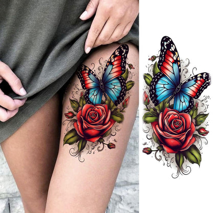12 Sheets Beautiful Butterfly Flowers Temporary Tattoos For Women Feet Hands Body Art, Realistic Rose Peony Floral Fake Tattoo Sticker For Legs Ankle, Waterproof Lily Dreamcatcher Temp Tatoos Decals