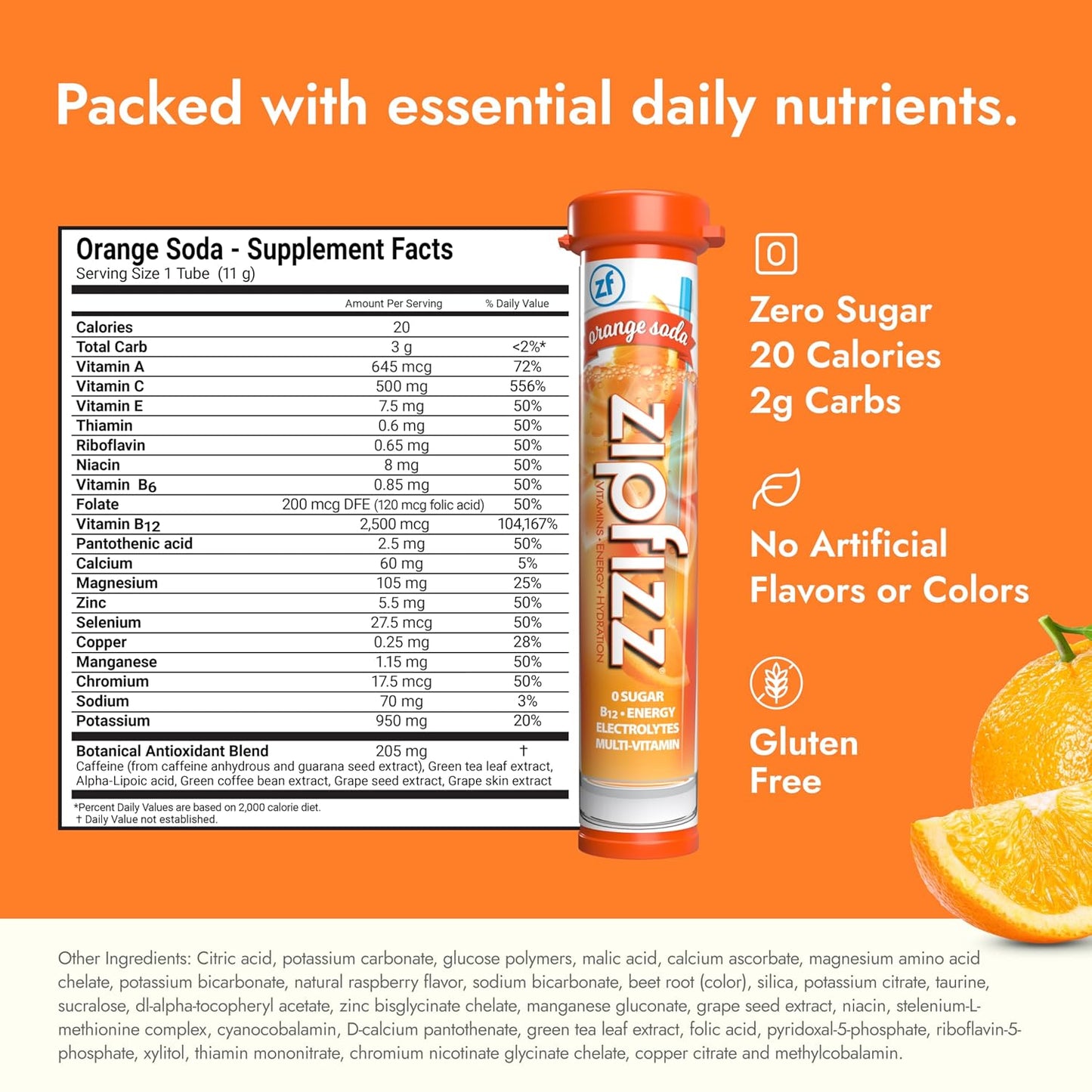 Zipfizz Daily Energy Drink Powder, Blood Orange, 20 Pack | 3-in-1 Sustained Energy, Rapid Hydration, and Essential Vitamins | Sugar-Free | Electrolyte Powder | Contains Vitamin B-12 & Antioxidants