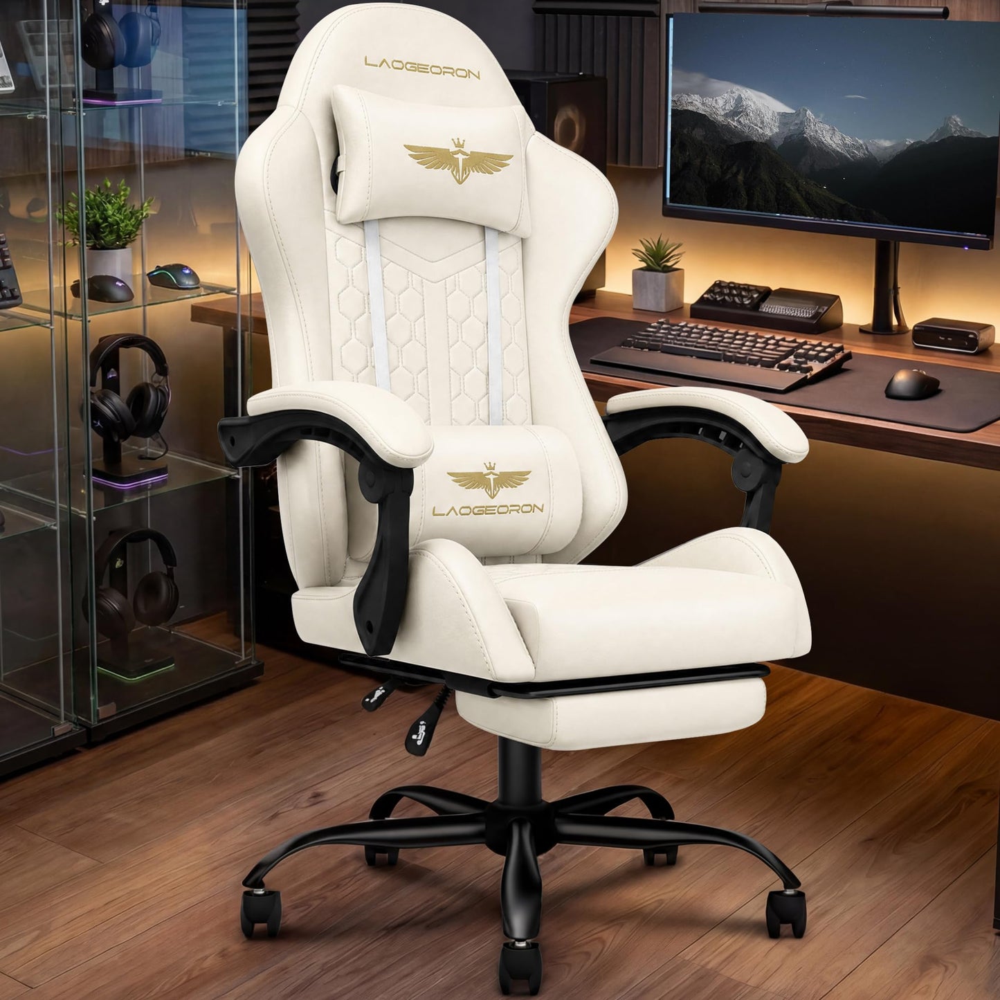 Ergonomic Gaming Chair, RGB LED Lights Computer Chairs with Retractable Footrest, 400 lbs Lumbar Support Linked Armrests Gamer Chair High Back Heavy Duty Video Game Chairs (Black Red)
