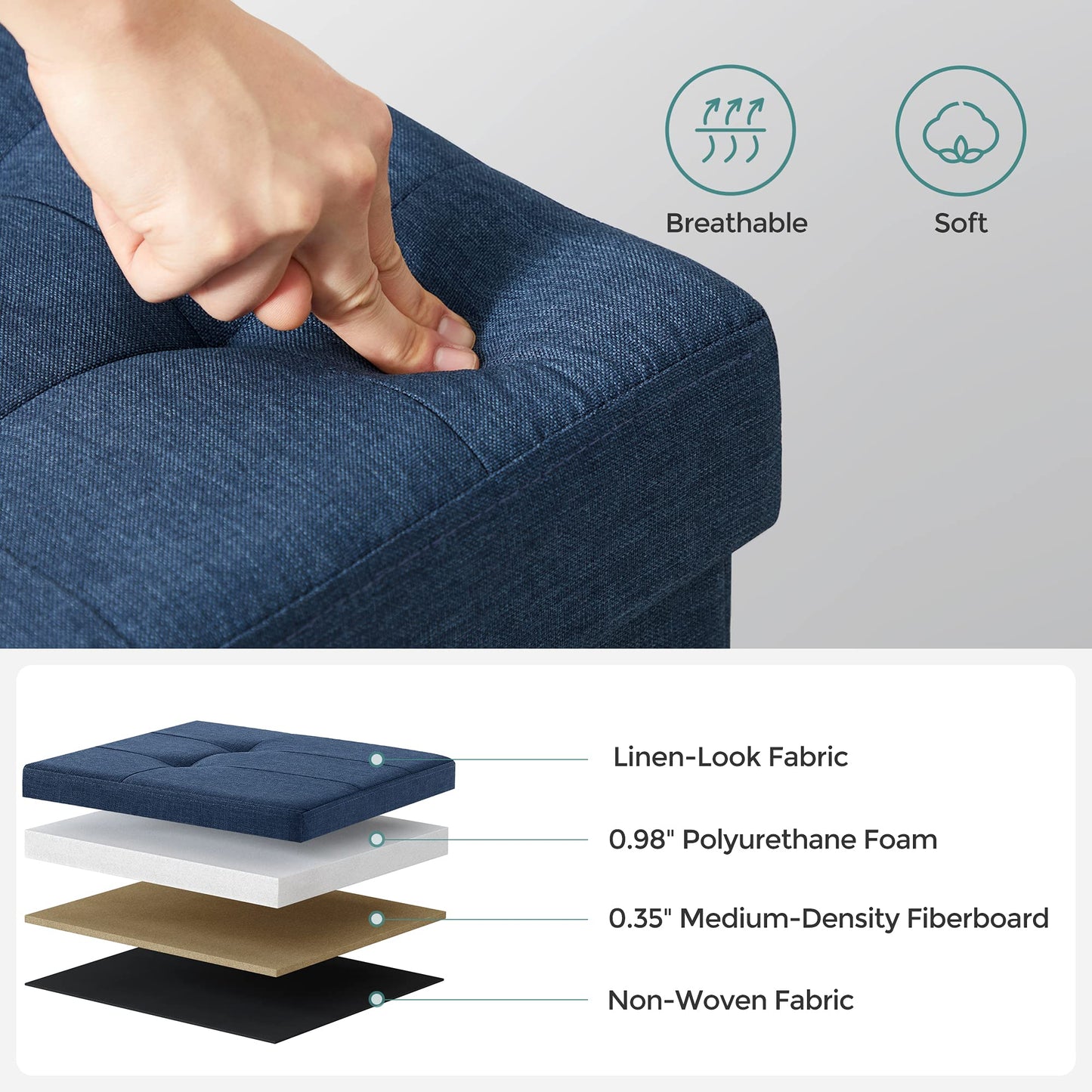 SONGMICS MAZIE Collection - 30 Inches Folding Storage Ottoman Bench, Ottoman Foot Rest, End of Bed Bench, Storage Chest, Load 660 lb, for Living Room, Bedroom, Entryway, Dark Gray ULSF47K