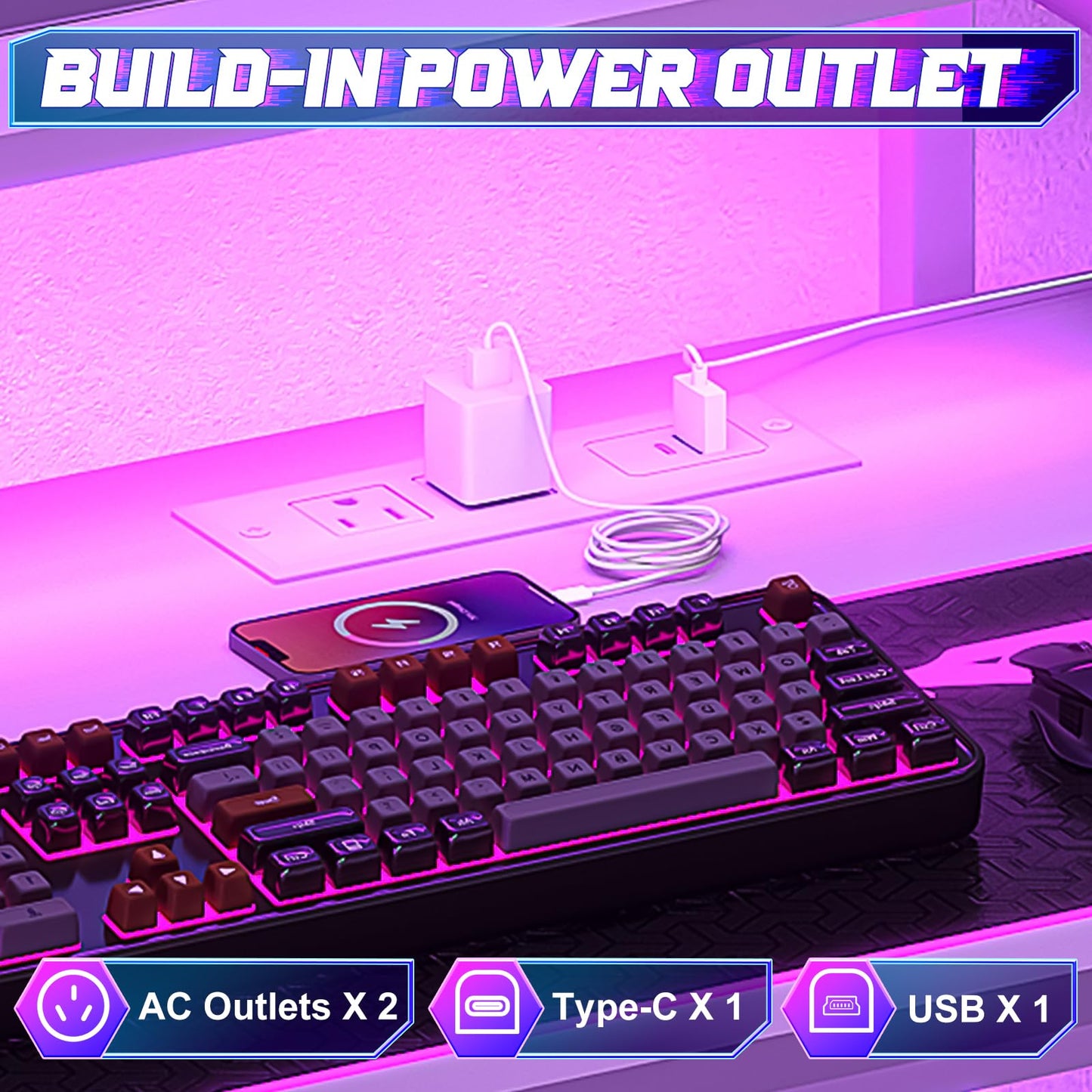 X-cosrack 33.5" Small Gaming Desk with LED Lights & Power Outlets, Compact Computer Desk with Monitor Stand & CPU Stand, Gamer Table with Storage Drawer, Side Hooks for Home Office, Bedroom, Black
