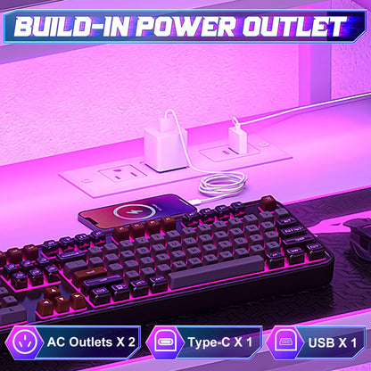 X-cosrack 33.5" Small Gaming Desk with LED Lights & Power Outlets, Compact Computer Desk with Monitor Stand & CPU Stand, Gamer Table with Storage Drawer, Side Hooks for Home Office, Bedroom, Black
