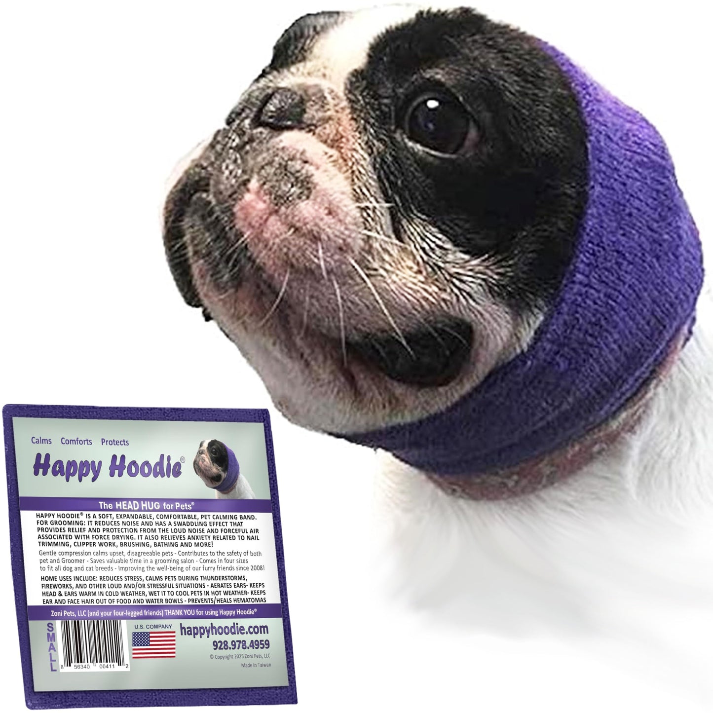 Happy Hoodie The Original Dog & Cat Calming Band - American Brand - Anxiety Relief/Noise Protection - Grooming - Thunder - Fireworks (Large, Black) - Since 2008