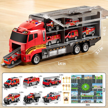 NIPLOOOW Toddler Boys Construction Truck Vehicle Toy Set with Play Mat and Die-Cast Toy Car, Transport Carrier Truck for Kids 3-5, Birthday Gifts Toys for 3-8 Year Old Boys