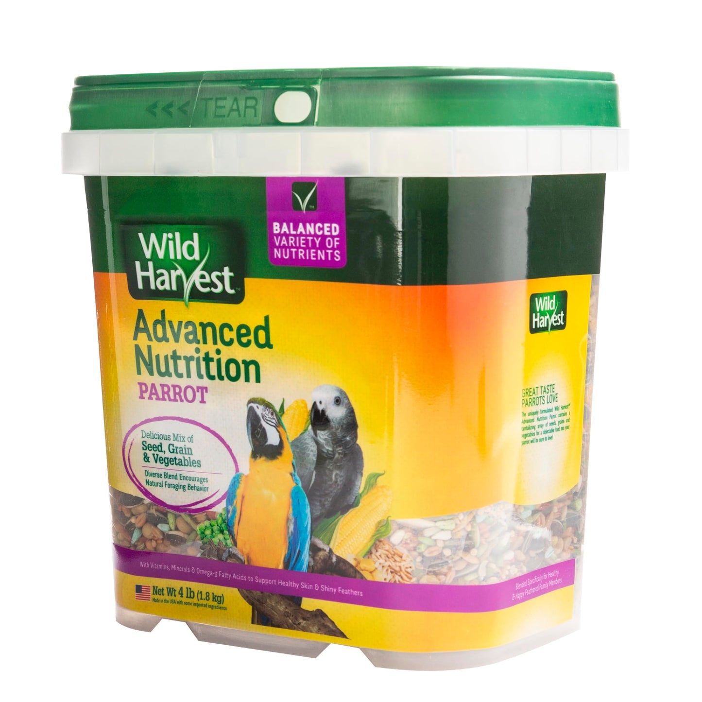 Wild Harvest Advanced Nutrition Parrot 8 Pounds, Seed, Grain and Vegetable Mix (Pack of 2)