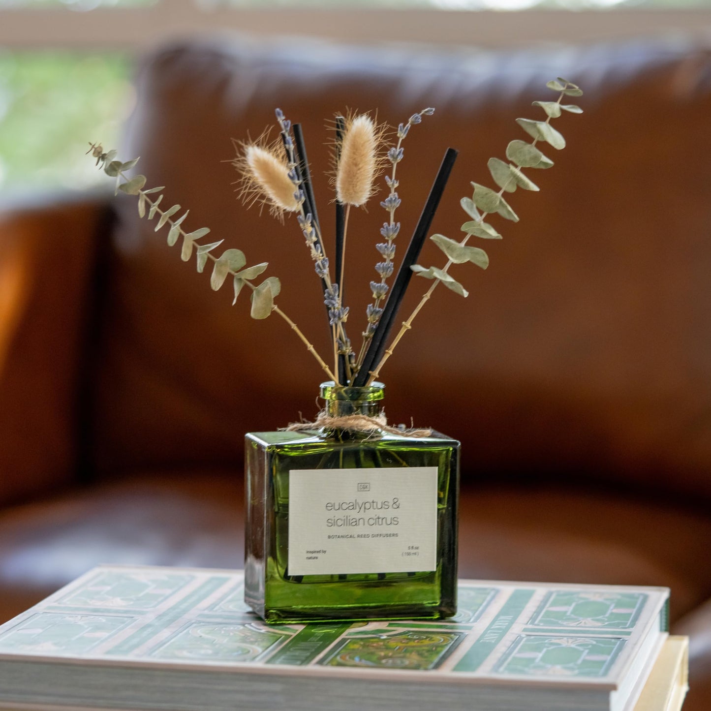 Craft & Kin Reed Diffuser with Dried Flowers | 5 oz Stone Fruit & Sage Scented Holiday Reed Diffusers for Home, Bathroom | Scent Sticks | Elegant Fragrance Home Decor for Men & Women
