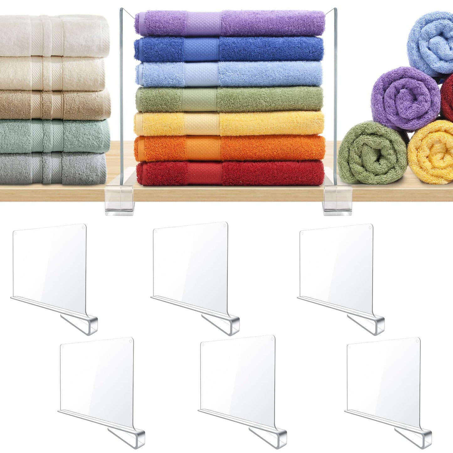 BAUMFEUER 12 Pack Clear Acrylic Shelf Dividers for Closet Shelf Organizer of Bedroom Kitchen Office Bathroom Organizer for Clothes Books Hats and Handbags