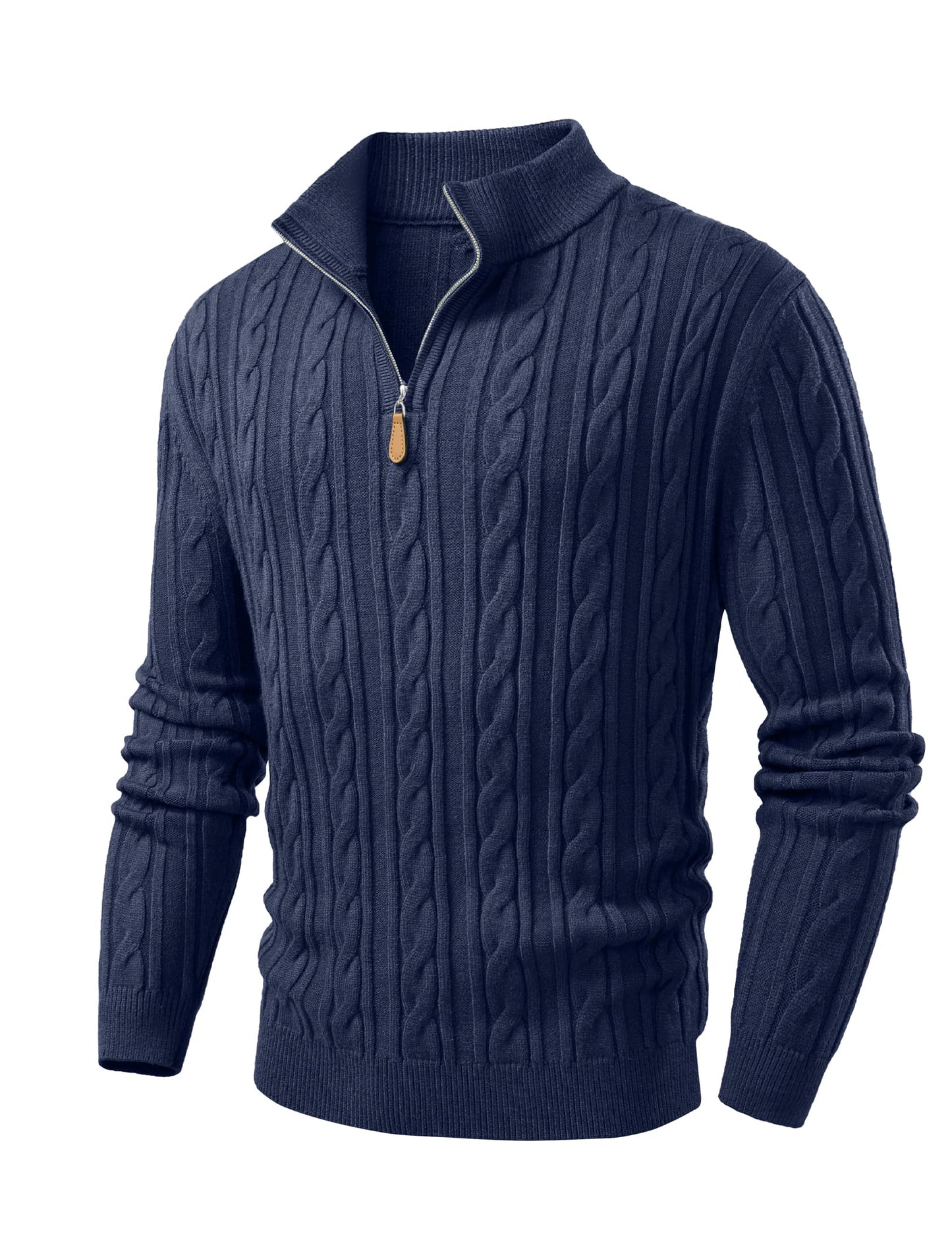 JMIERR Men's Quarter Zip Pullover Sweater Cable Knit Casual Stand Collar Texture Knitted Sweaters