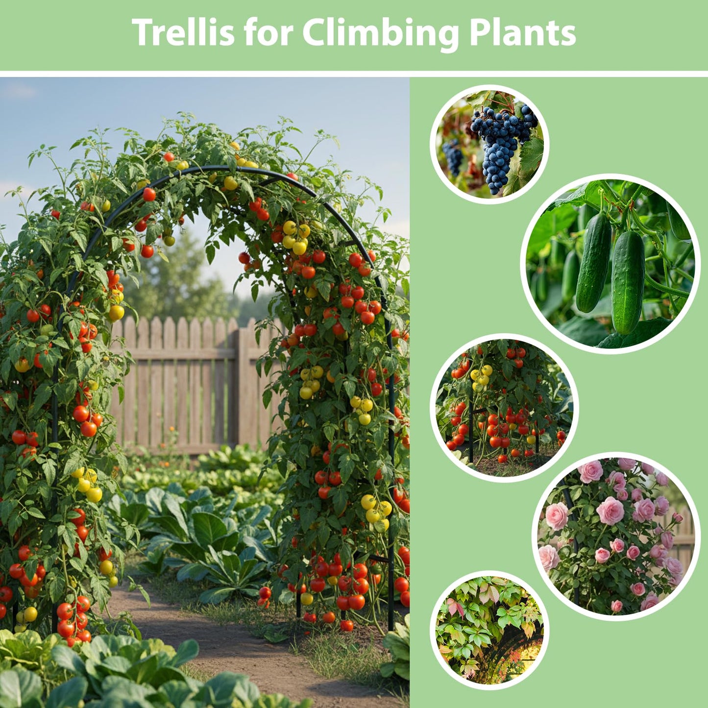 RUBFAC 7.8ft Garden Arch Trellis for Climbing Plants Outdoor, Metal Arch Frame Garden Arbors and Arches, Outdoor Archway for Flower Vines Wedding Bridal Party Decoration, Black
