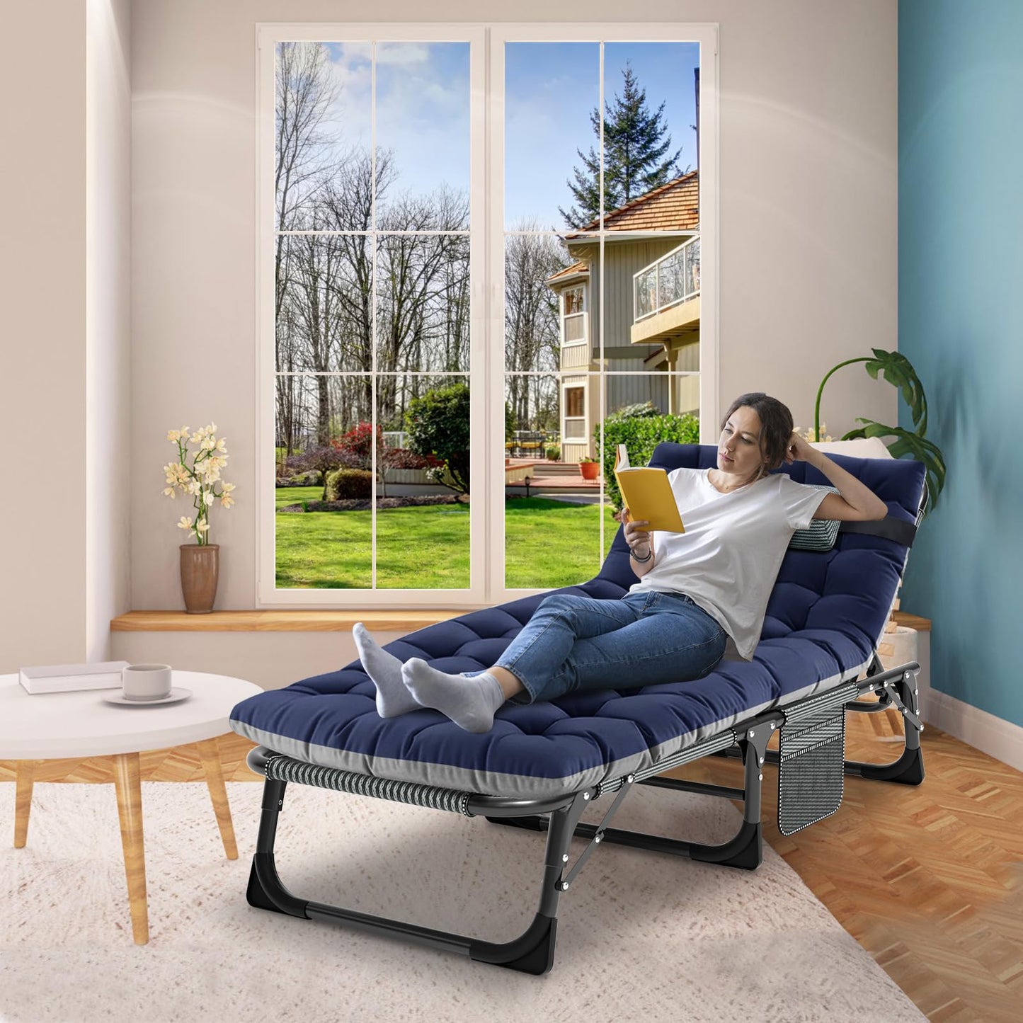 MOPHOTO Folding Lounge Chair 5-Position, Folding Cot, Portable Outdoor Chaise Lounge Chair for Sun Tanning, Perfect for Pool Beach Patio Sunbathing