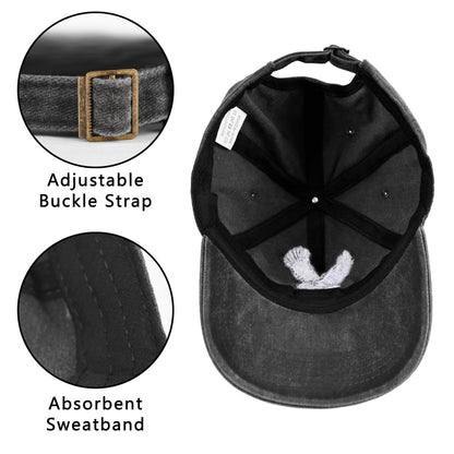 Embroidered Baseball Cap Adjustable Vintage Washed Distressed Denim Baseball Hat for Women Men
