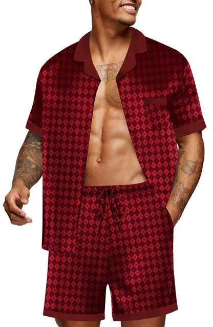 Ekouaer Men Satin Silk Pajamas Set with Pockets Sleepwear Shorts Satin Summer Loungewear 2 Piece Button Down Set S-3XL