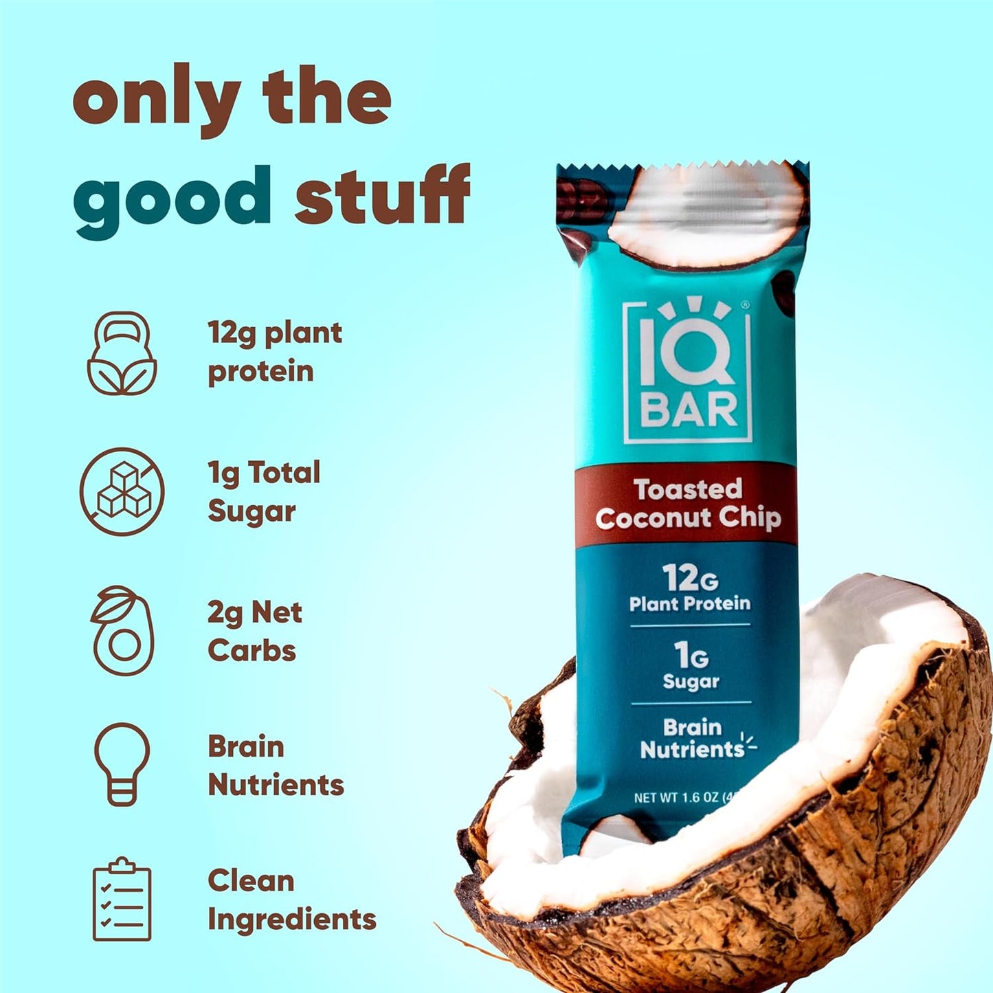 IQBAR Clean Plant Protein Bars, Almond Butter Chip 12-Count | Protein Snack | High Fiber, High Protein, Low Sugar, Clean Label Project Certified | Gluten Free, Dairy Free, Vegan, Keto, Soy Free