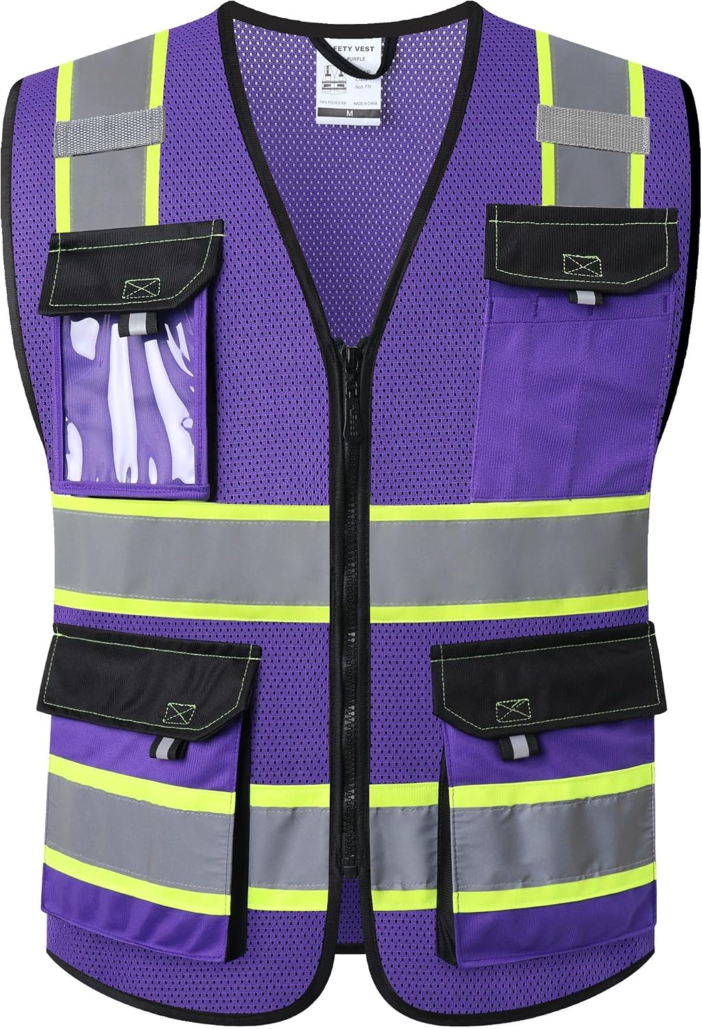 JKSafety Hi Vis Reflective Safety Vests for Men Women High Visibility Vest with Pockets Mesh Fabric Construction Safety Apparel Neon Vest for Work (220-Yellow L)