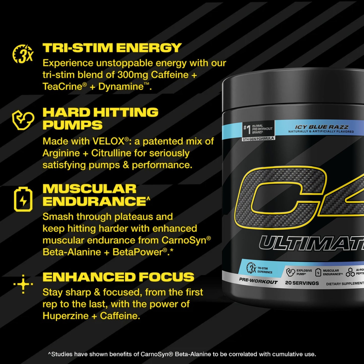 C4 Ultimate Pre Workout Powder Watermelon - Sugar Free Preworkout Energy Supplement for Men & Women - 300mg Caffeine + 3.2g Beta Alanine + 2 Patented Creatines - 20 Servings