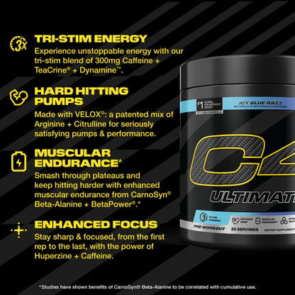 C4 Ultimate Pre Workout Powder Watermelon - Sugar Free Preworkout Energy Supplement for Men & Women - 300mg Caffeine + 3.2g Beta Alanine + 2 Patented Creatines - 20 Servings