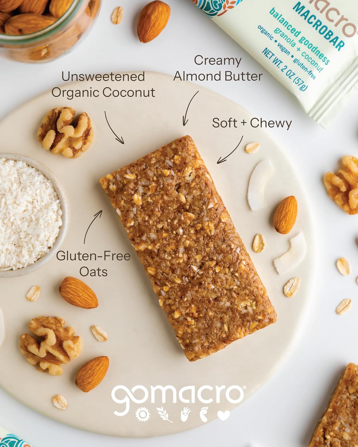 GoMacro MacroBar Organic Vegan Protein Bars - Coconut + Almond Butter + Chocolate Chips (2.3 Ounce Bars, 12 Count)