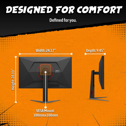 AOC 27 Inch QHD Gaming Monitor 240Hz 0.3ms, Overclock 260Hz, IPS, 2560x1440, G-Sync Compatible, HDR Ready, DisplayPort 1.4 HDMI 2.0, VESA Mount, 3-Year Zero-Bright-Dot, Q27G41ZE