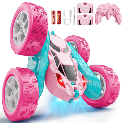 Hamdol Remote Control Car for Kids, 360° Rotating Double-Sided RC Car with LED Headlights, 4WD 2.4GHz Electric Rechargeable Toy Vehicle for Boys and Girls, Perfect Birthday