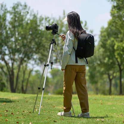 Amazon Basics 50-inch Lightweight Portable Camera Tripod Stand with Quick-Release Plate, Adjustable Height, Aluminum, for Travel Photography, Champagne