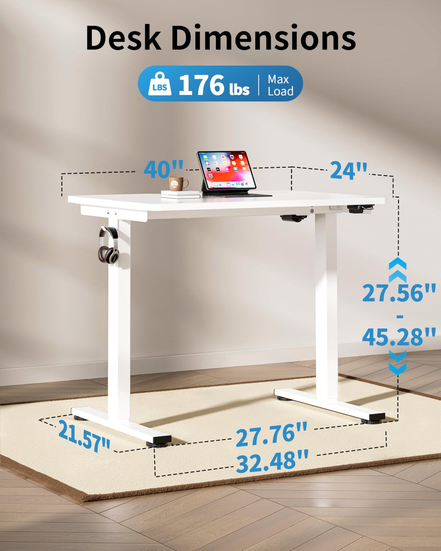 Okin Small Electric Standing Desk, 36" x 24" Whole Piece Height Adjustable Desk, Oak Sit to Stand Computer Workstation with Wheels for Home Office