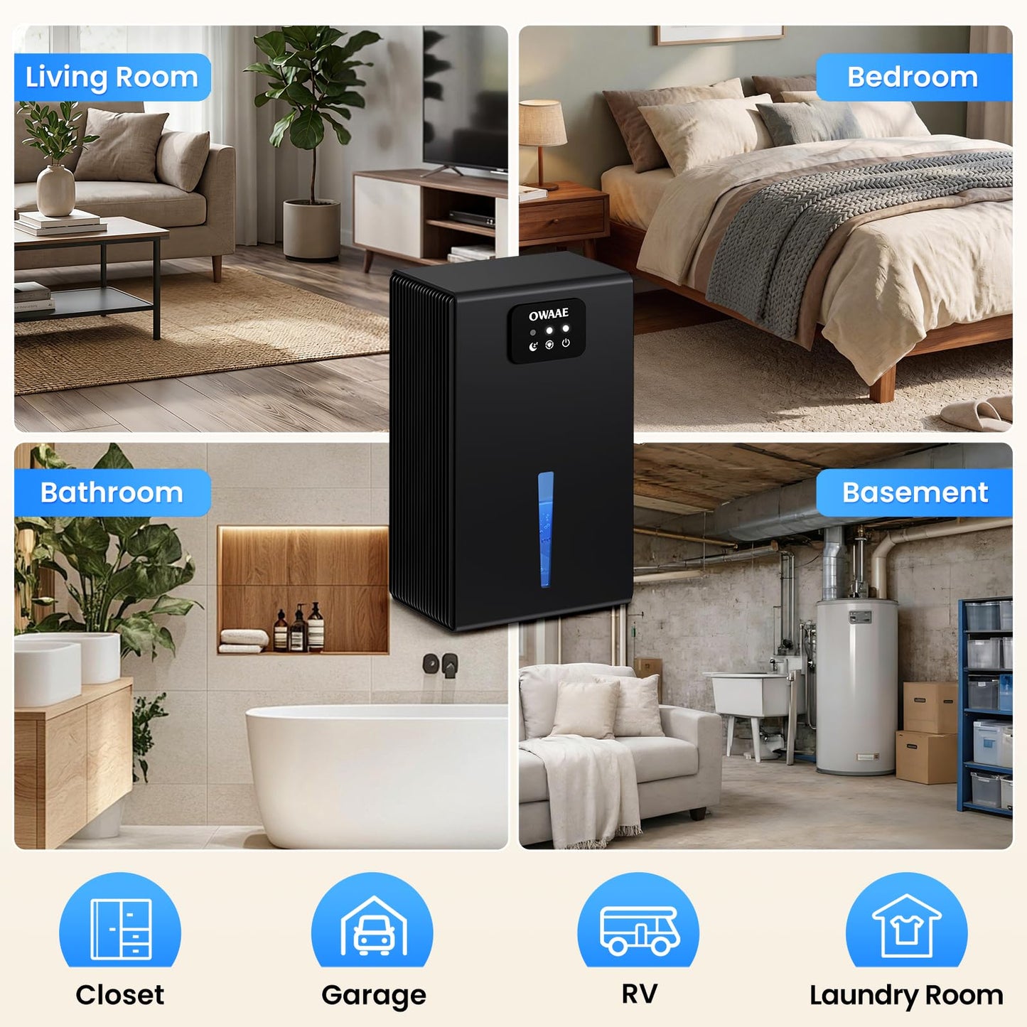 Dehumidifier, 1000 sq.ft Quiet Dehumidifiers for Home Bedroom Basement Bathroom with 95oz Water Tank, Sleep Mode Auto Shut-Off 7 Colors LED Light, Black