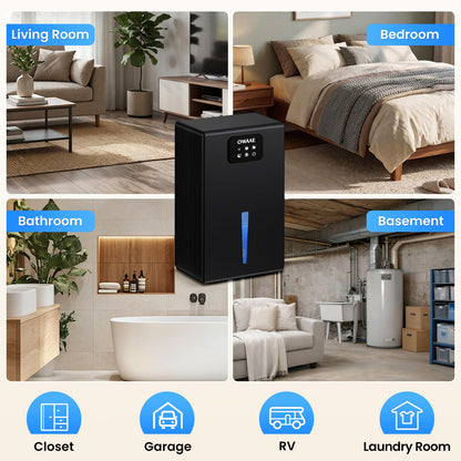 Dehumidifier, 1000 sq.ft Quiet Dehumidifiers for Home Bedroom Basement Bathroom with 95oz Water Tank, Sleep Mode Auto Shut-Off 7 Colors LED Light, Black