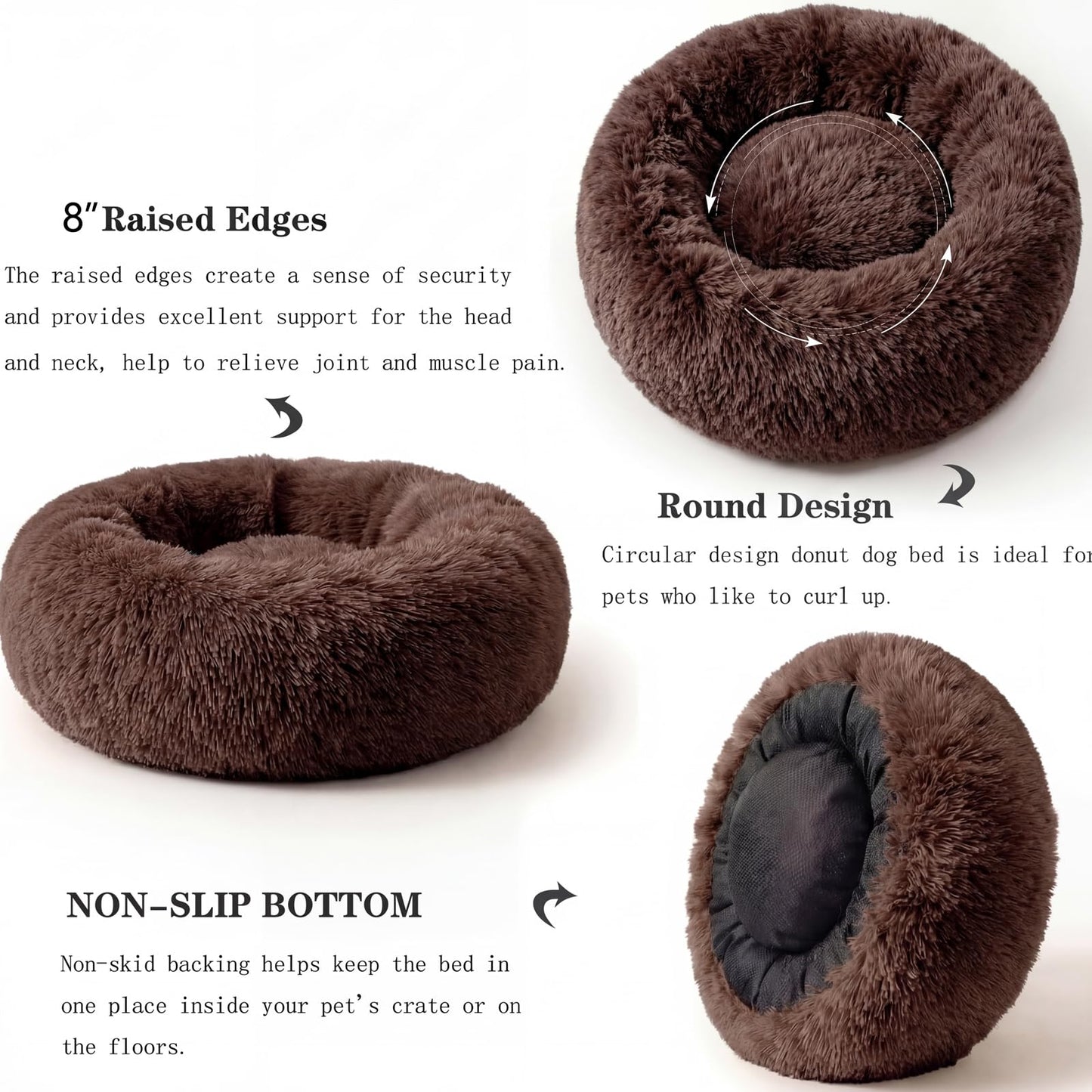 Small Calming Dogs Bed for Small Dogs Anti-Anxiety Machine Washable Fluffy Luxury Anti-Slip Waterproof Mute Base Warming Cozy Soft Pet Puppy Round Bed