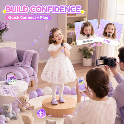 YLL Mini Karaoke Machine for Kids Adults, Portable Bluetooth Speaker with 2 Wireless Microphones, Trendy Birthday Gifts Toys for Girls Ages 3, 4, 5, 6, 7, 8, 9, 10+ Years Old Home Family Party (P-ink)
