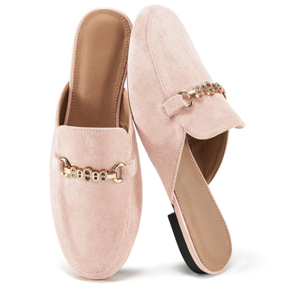 Womens Mules Buckle Flats: Classic Suede Slip On Shoes Dressy Closed Toe Backless Slides Loafers 2026 for Business Work Office Casual